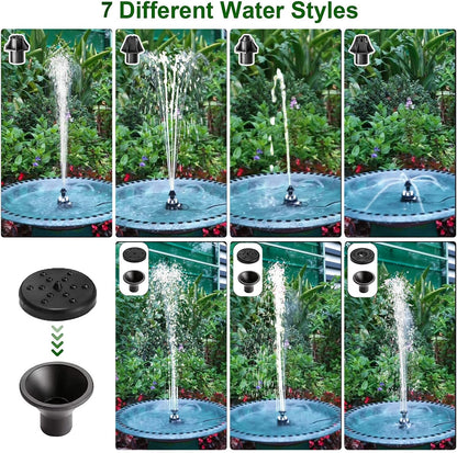 24-Hours Working Bird Bath Fountains Plug in, Jutai Adjustable DC 12V Water Fountain Pump with LED Light for Birdbath, Garden, Small Fish Tank, Pond,16.4Ft Power Cord, Adapter Included(White)