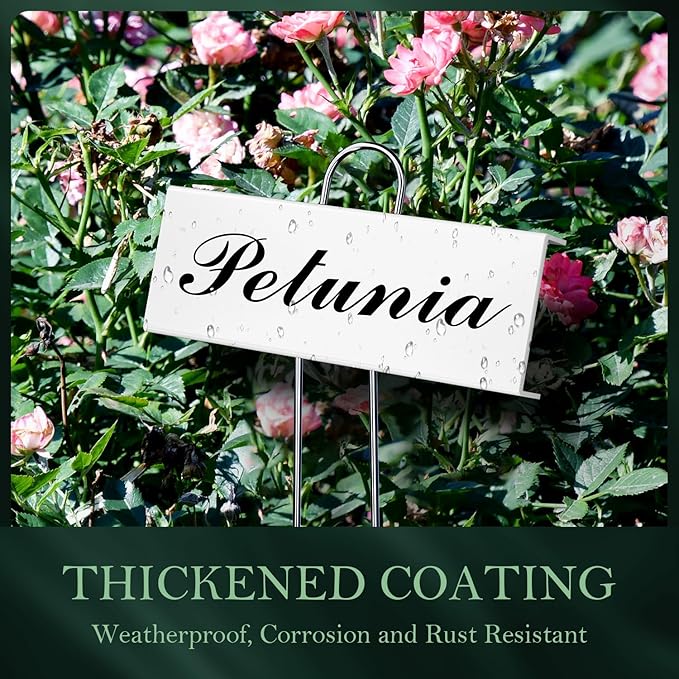 50 Pack Metal Plant Labels for Outdoor Garden Waterproof Plant Markers, Labels Garden Markers for Seedlings Herbs Vegetable Greenhouse Gifts with Pen - White