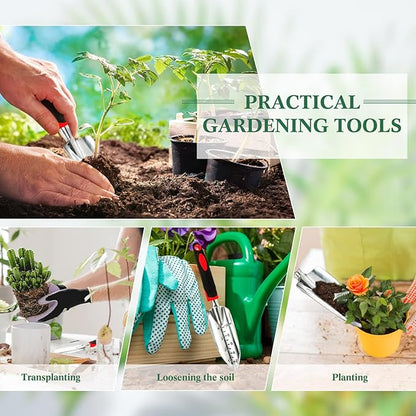 Honoson Garden Hand Trowel Transplant Trowel with Measurements Aluminum Alloy Planting Tools with Rubber Handle Small Gardening Hand Tools Shovels for Gardening Cultivating Transplanting Supplies