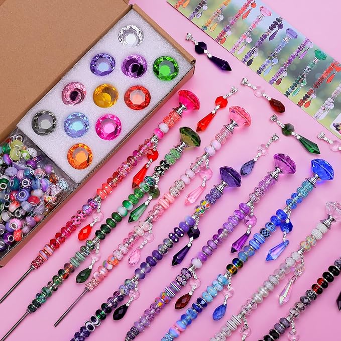 DIY Fairy Wand Garden Stakes Kit, Crystal Beaded Decorative Wands Set, Outdoor Garden Decoration with Assembly Guide (Diamond Top 423 Pcs)