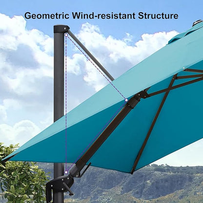 PURPLE LEAF 9' X 12' Left-right Tilt Patio Umbrella Outdoor Cantilever Swivel Rectangle Umbrella Aluminum Offset Umbrella with 360-degree Rotation for Garden Deck Pool Patio Turquoise Blue