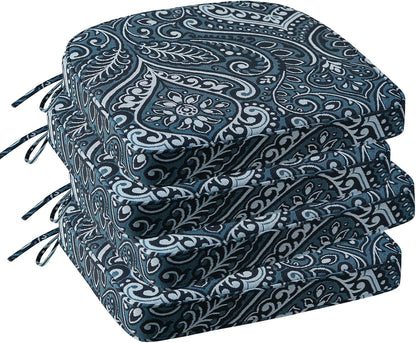 Outdoor Round Corner Seat Cushion, 17"x16"x2", Set of 4, Non Slip Seat Cushion Pads with Removable Cover for Patio Furniture, Garden Yard Lawn, Damask Vine
