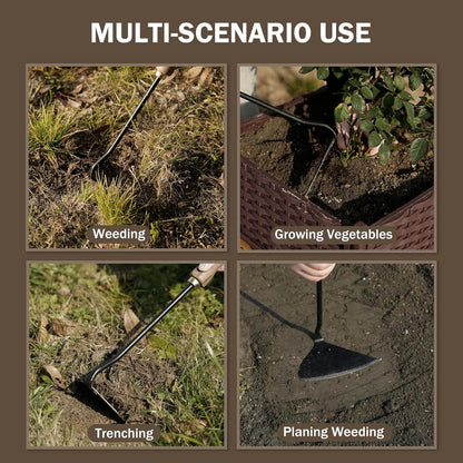 Triangle Hand Hoe, Heavy Duty Stainless Steel Weed Puller and Weed Remover Gardening Tool with Walnut Handle for Weeding, Soil Loosening and Cultivating