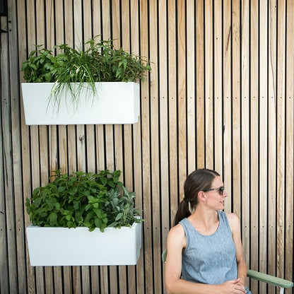 Glowpear Self Watering Planter Box - 23.6", White - UV Stable, Scalable Wall Mounts Plant Pot with Water Gauge, Indoor Outdoor for Vegetables, Flowers, Herbs, and Succulents, Gardening