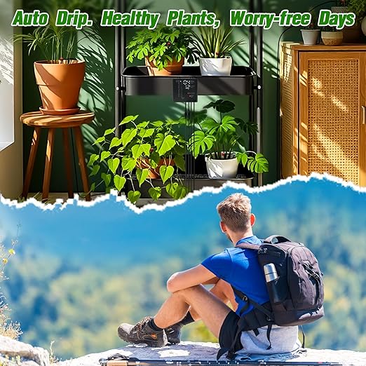 Automatic Drip Irrigation System, Indoor Plant Self Watering Devices for Vacation,Auto Plant Waterer,Drip Irrigation Timer for Potted Plants Indoor Garden Greenhouse (10 Pots,Adjustable Dripper)