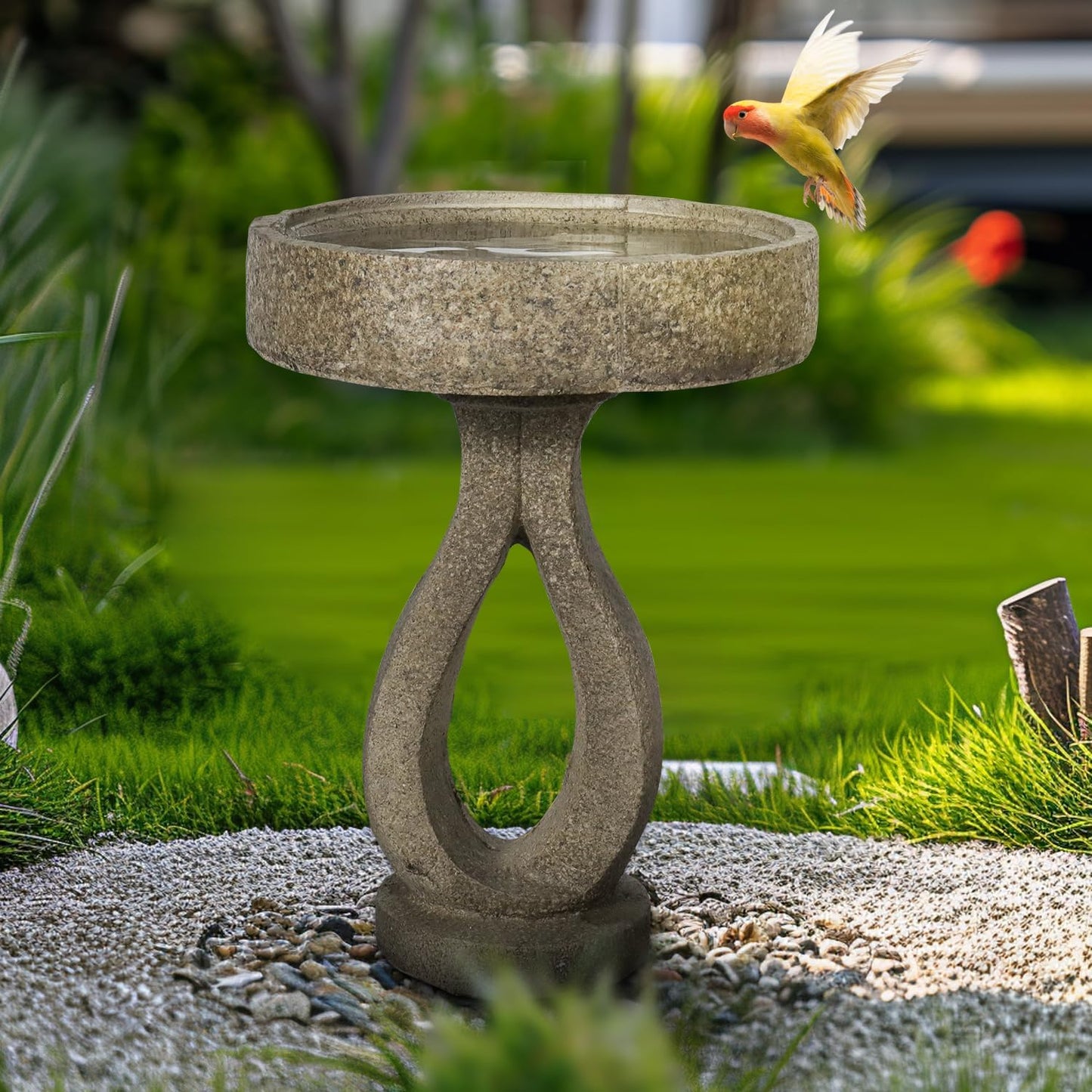 SKYFIRE 21.8”Birdbaths for The Garden Clearance -Concrete Modern Bird Bath for Outside, Yard Statue Decoration for Garden, Patio, Yard, Lawn -15.7”Dia X 21.8”H Contemporary Birdbath with Pedestal