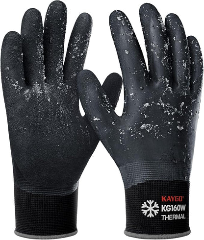 KAYGO Winter Waterproof Work Gloves for Men and Women, Thermal Insulated Freezer Rubber Coated Gloves,Super Grip,L, KG160