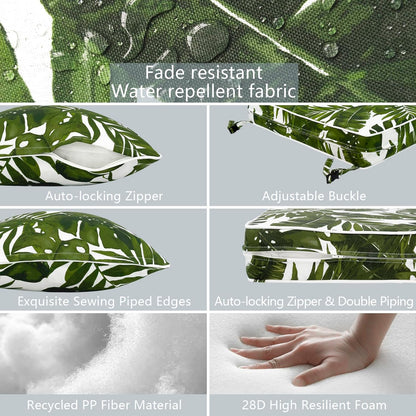 LVTXIII Outdoor/Indoor Deep Seat Cushion Patio Seat and Back Cushion Set All-Weather Replacement Chair Cushion for Chairs Sofa and Coach, 24"x24"x4", Palms Green