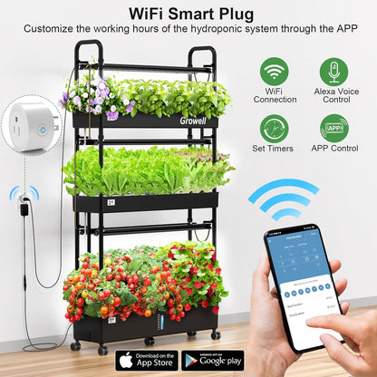 Growell Hydroponics Growing System Kit, 90 Pods Vertical Indoor Garden with LED Grow Light, Auto Circulating Water System & WiFi Smart Plug, Indoor Gardening System for Vegetable Fruit Herb