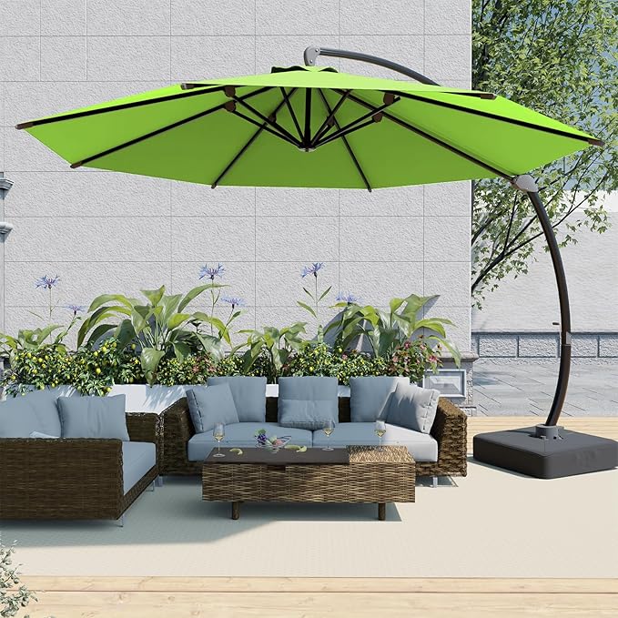 Outdoor Patio Umbrella with Sand Bag Included, 11 FT Deluxe Curvy Cantilever Umbrella Offset Hanging Umbrella with 360° Rotation for Market, Pool, Garden, Backyard, Deck