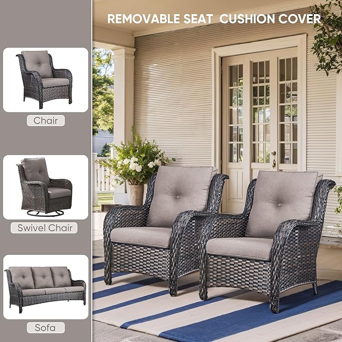 Patio Chair Cushions 5 Packs - Outside 22x24 High Back Water-Resistant Cushion with Zipper Cover for Outdoor Glider Rocking Chairs Loveseat 3-seat Couch Sofa – Grey/Buckle