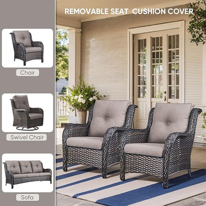 Patio Chair Cushions 5 Packs - Outside 22x24 High Back Water-Resistant Cushion with Zipper Cover for Outdoor Glider Rocking Chairs Loveseat 3-seat Couch Sofa – Grey/Buckle