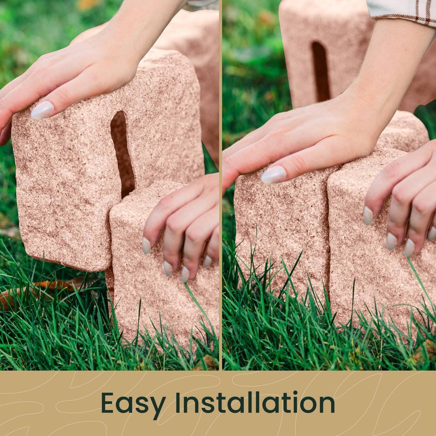 Beuta Landscape Edging | Garden Edging Border | Faux Stone Blocks for Lawn Edging, Flower Beds & Yard Edging – 1 Pack | Each Section Has 6 Blocks 48" L x 4" W x 6.5" H | 2 Spikes | Sandstone
