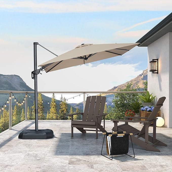 PURPLE LEAF 8' X 8' Left-right Tilting Patio Umbrella Outdoor Cantilever Swivel Square Umbrella Aluminum Offset Umbrella with 360-degree Rotation for Garden Deck Pool Patio Beige