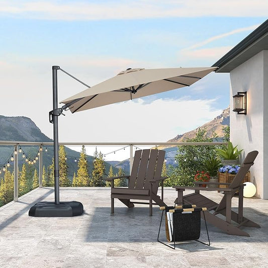 PURPLE LEAF 8' X 8' Left-right Tilting Patio Umbrella Outdoor Cantilever Swivel Square Umbrella Aluminum Offset Umbrella with 360-degree Rotation for Garden Deck Pool Patio Beige