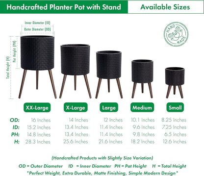 D'vine Dev 8 Inch Modern Geometric Tile Patterned Sleek Planter Pot with Stand, Indoor Outdoor Decorative Plant Holder, Distressed Black, 88-Z-A-5