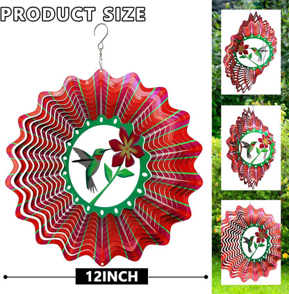 Goolyrusim Ruby-Throated Bird Wind Spinner, Hummingbird Wind Spinner for Yard and Garden, Hanging Wind Sculptures 3D Wind Catcher, Kinetic Metal Art Decorations Indoor/Outdoor Décor Ornament Gifts