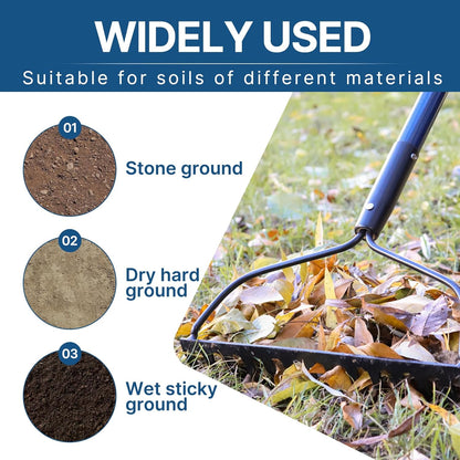 57 Inch Heavy Duty Garden Rake with Blue Fiberglass Handle - 14-Tooth Metal Yard Rake for Gardening, Farming, and Yard Work - Durable Hard Rakes for Heavy Duty Use