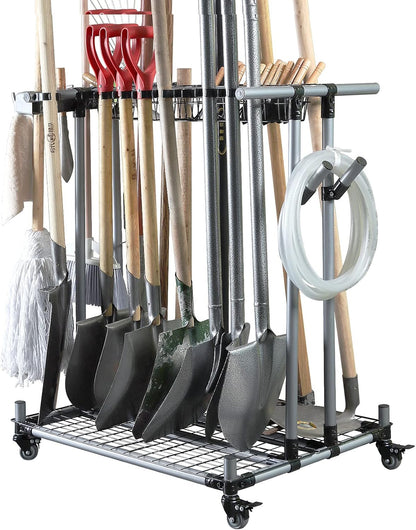 Heavy duty garden tool organizer garage storage holder storage large long farming tools lawn tool metal rack shovel and rake organizer