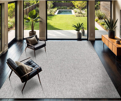 CAMILSON Easy Jute Rug 9x12, Indoor Outdoor Gray Color Farmhouse Area Rugs for Living Room Patio and Kitchen Rug, Solid Boho Woven Design, Easy-Cleaning, Washable Outside Carpet Alfombras (9 x 12)