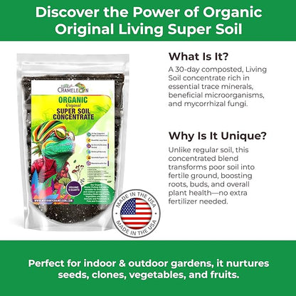 Organic Original Super Soil Concentrate with Mycorrhizae – Living Soil Boosts Roots & Buds for Seeds & Clones - Indoor & Outdoor Growing - Mix 1:4 with Topsoil Potting Soil (5 quarts)