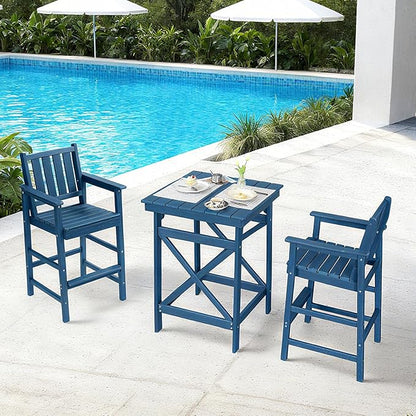 QUASCO 3-Piece Outdoor Adirondack Chairs and Table, All Weather HDPE Tall Adirondack Chair Set of 2 and Bar Table, Outdoor Bar Stools Set for Bistro Balcony Patio, Navy