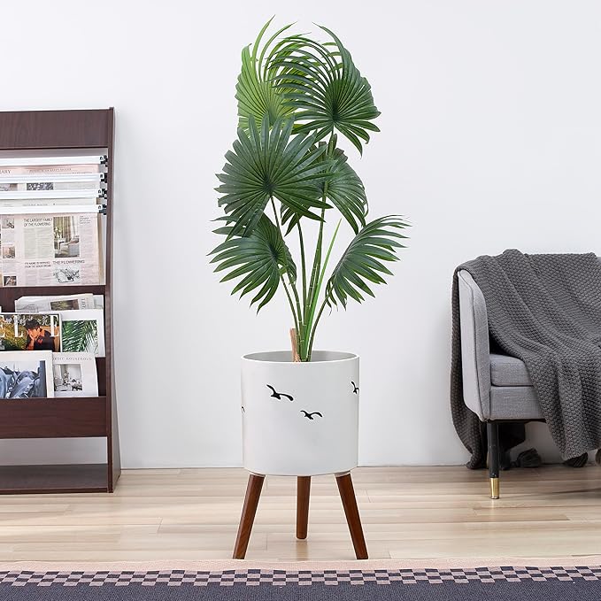 naclto 12 Inch Planter Pot with Stand,Large Modern Plant Pot for Indoor Plants,Flower Pot Indoor Outdoor with Drainage for Home Garden Patio, White and Black