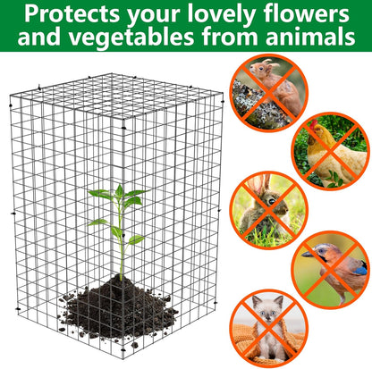 Adnee 7 Pack Wire Plant Protector with Cover-20x12x12 Inch Detachable Square Wire Cages to Prevent Animals-Metal Garden Plant Protector Cages for Protecting Plants Vegetables Flowers
