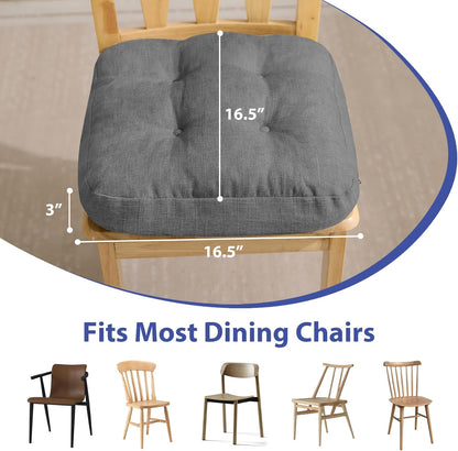 Chair Cushions for Dining Chairs, Dining Chair Cushions, Tufted Indoor Chair Pads with Ties & Non Slip Backing, Seat Cushions for Kitchen Chairs 16.5” x 16.5” x 3.5”, Set of 6, Grey