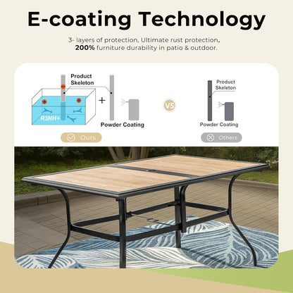Outdoor Patio Dining Table for 6, 60" x 37" Rectangular Metal Patio Dining Table with Umbrella Hole for Garden, Backyard and Porch