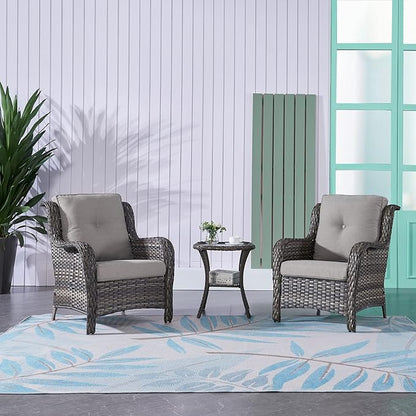 Rilyson Patio Bistro Set Wicker Chairs - 3 Piece Outdoor Rattan Conversation Set with 2 Armrest Chair and 1 Side Table for Proch Deck Garden Backyard Balcony(Mixed Grey/Grey)