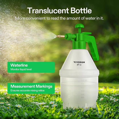 VIVOSUN 27oz Pump Sprayer, Handheld Garden Water Sprayer Bottle with Adjustable Brass Nozzle, for Spraying Plants, Flowers, Weeds and Cleaning, Green