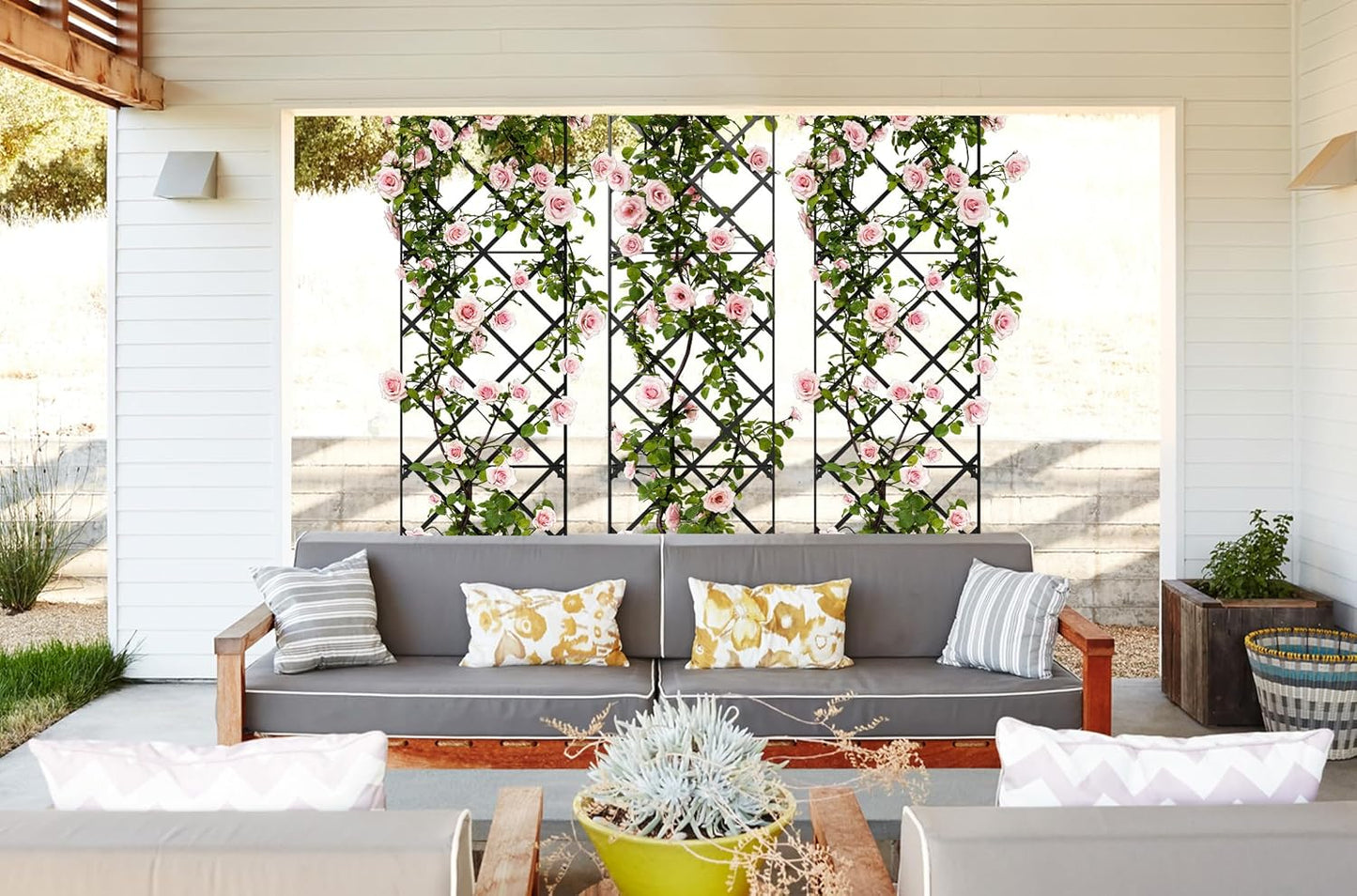 Giant Trellis, 108” high (9’ Tall) by 28” Wide Trellis with Arched top - Pack of 3 Complete trellises - by Meranti Home + Garden