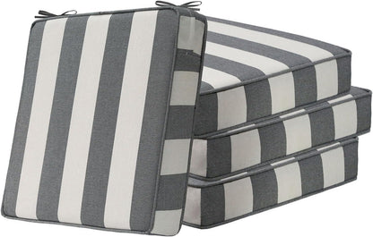 Square Corner Seat Cushions, 18.5" x 16" x 3", Set of 4, Indoor Outdoor Water Repellent Universal Chair Pads with Ties for Patio Furniture, Garden Deck Dining Chairs, Gray Stripe