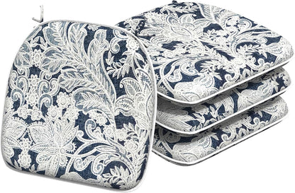 Indoor/Outdoor Chair Cushions 16x17 Inch, Patio Chair Cushions with Ties, All Weather Seat Cushions for Patio Furniture Home Garden Chair Use, Set of 4,Damask Lapis
