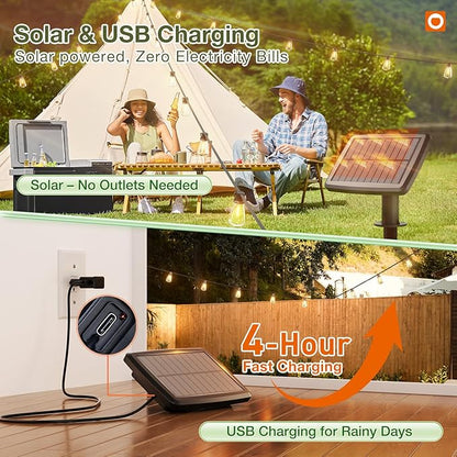 addlon 54(48+6) FT Solar String Lights Waterproof,Patio Lights Solar Powered with Remote & USB Port 15+1 LED Shatterproof Bulbs 3 Light Modes, Dimmable Solar Light for Camping Backyard Garden