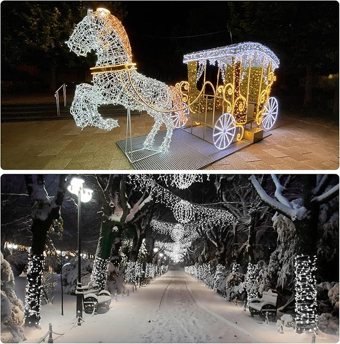 Solar Rope Lights Outdoor Waterproof LED, 66ft 200 LEDs Cold White String Lights,8 Lighting Modes Tube Lights with Remote for Christmas Garden Swimming Pool Trampoline