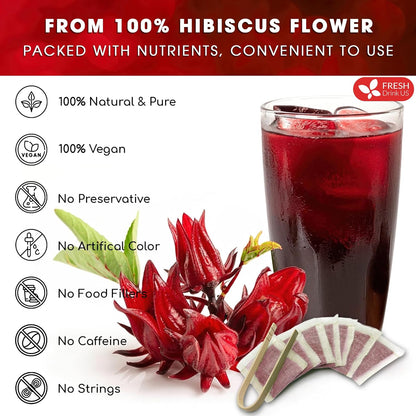 FreshDrinkUS, Premium 235 Hibiscus Flowers Tea Bags, 100% Natural, Pure from Hibiscus Flowers. Loose Flower Hibiscus Herbal Tea. Hibiscus Flower Tea. No Sugar, No Caffeine, No Gluten, Vegan.