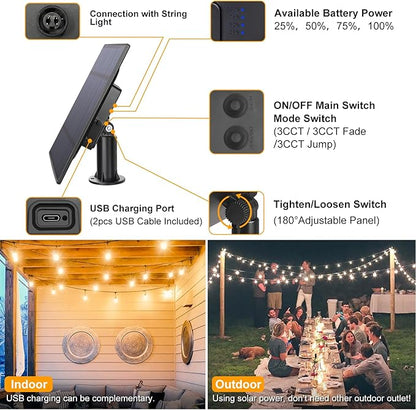 Mlambert 2 Pack Each 48FT 3-Color in 1 Solar String Lights Outdoor, Dimmable Patio Lights with Remote, 30+5 Waterproof LED Bulbs for Cafe Bistro Yard