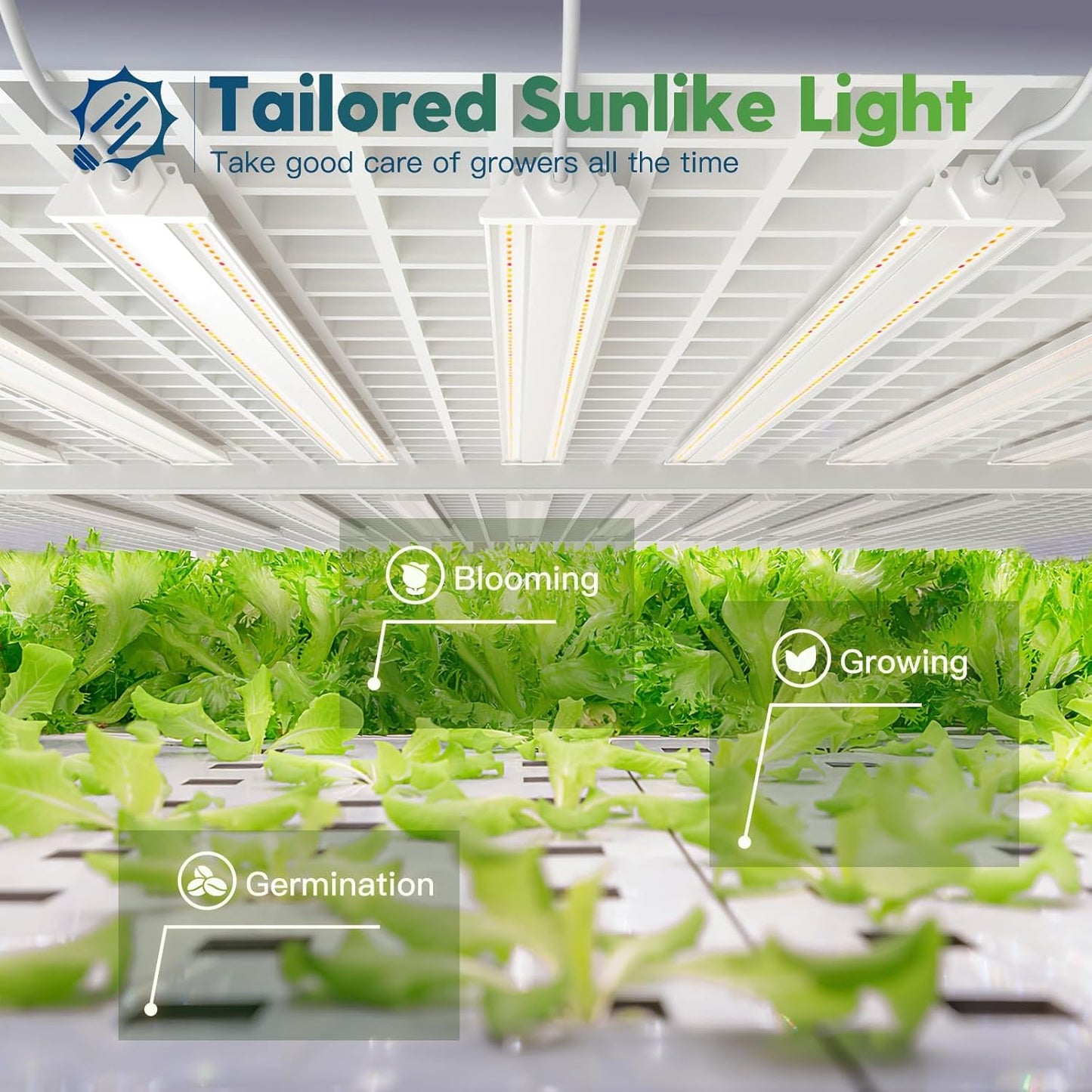 FREELICHT 4 Pack 4ft LED Grow Light with Timer, 60W (350W Equivalent), Sunlike Full Spectrum Integrated Plant Light for Hydroponic Indoor Plant Seedling Veg and Flower, Plug in with 3 Timing Modes