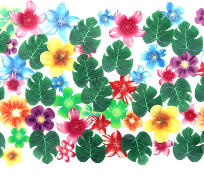 60 Pcs Edible Flowers Cake Decorations Tropical cake topper Hawaiian Birthday Party Decoration for Tropical Luau Summer Party Wedding