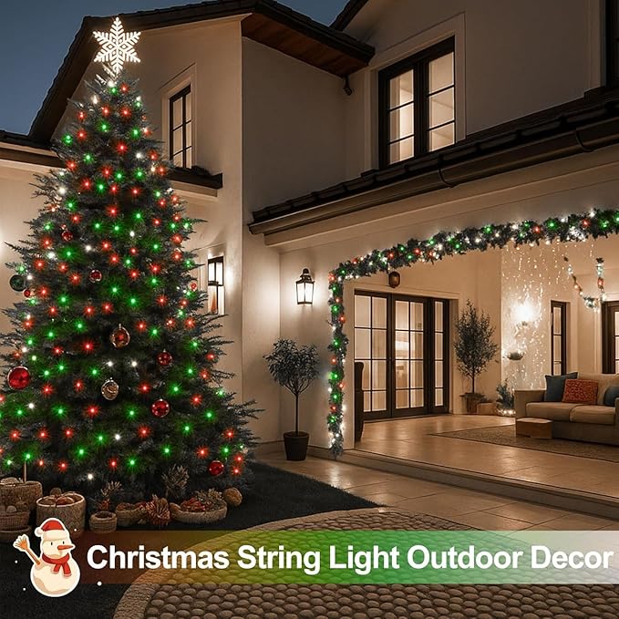 4 Pack 180FT Solar Christmas Lights Outdoor Waterproof, Super Bright 320 LED Solar String Lights with 8 Lighting Modes, Green Wire Twinkle Tree Light for Outside Xmas Party Decor (Red White and Green)