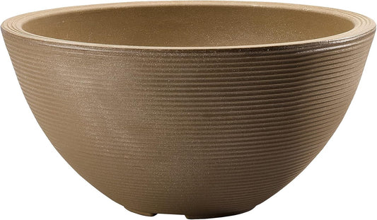 Crescent Garden Delano Bowl Planter, Large Outdoor Round Shallow Plant Pot for Water Garden, Bonsai Plant Pots, Succulents with Drain Hole - Double Walled Bowl Lotus Pot, 26" W (Mocha)