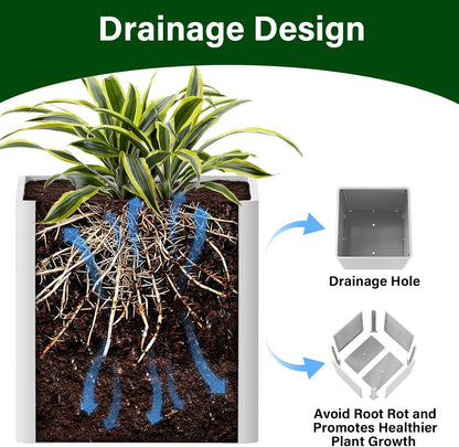 White Steel Square Planter 24" L x 24" W x 25" H,Cube Heavy Duty Flower Pot for Outdoor Plants with Drainage Holes,Metal Planter Box for Indoor and Outdoor All-Weather Use