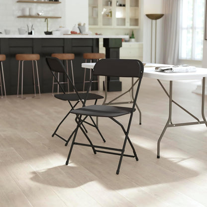 Flash Furniture Hercules Series Big & Tall Stackable Plastic Folding Chairs, Extra Wide Commercial Event Seats, Set of 4, Black