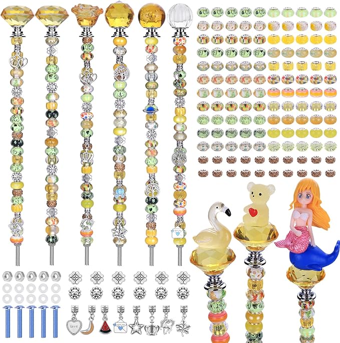 158 Pcs DIY Fairy Wand Garden Stakes Kit,Multiple Color Scheme European Beads Crystal Diamond Tops and 12 or 10 Inch Threaded Rods,Stainless Steel Stakes with Diamond Toppe (Lenmon)