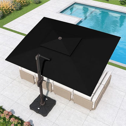 10x13 FT Cantilever Patio Umbrella with Base Included Double Top Outdoor Rectangular Large Heavy Duty Aluminum Offset Umbrellas with 7 Level Tilt 360-degree Rotation for Pool Garden Deck, Black