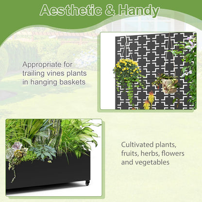 Raised Garden Bed with Trellis and Wheels,73"x47"x16" Metal Raised Garden Bed,Black Squared Metal Planter with Climbing Trellis for Vines & Vegetables