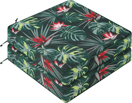 Favoyard Outdoor Chair Cushion 22 x 22 x 3 In Waterproof Pattern Fade Resistant Cushions for Patio Furniture with Removable Cover Attach Straps 28D Foam Insert Cushions Pads for Seat Sofa Couch 2 Pack