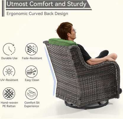 5 Piece Outdoor Patio Furniture Set Wicker Conversation Set Swivel Rocking Chairs with Side Table and Ottomans for Backyard, Porch, Deck, Green